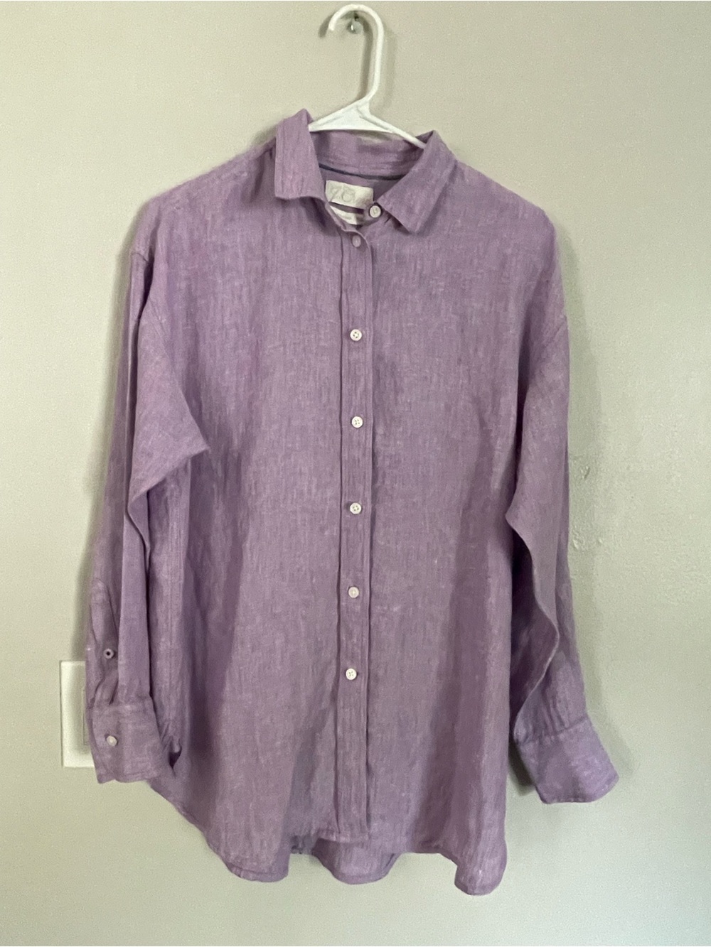 J. Crew Baird McNutt Irish Linen Lavender Button Up Shirt Sz 6